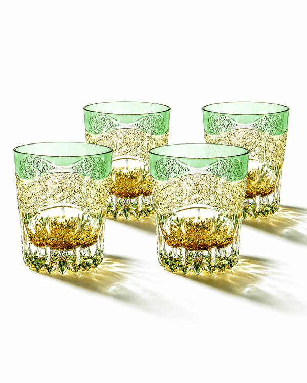 Edo Kiriko Handcrafted Emerald Prism Whisky Glass With Leather Box