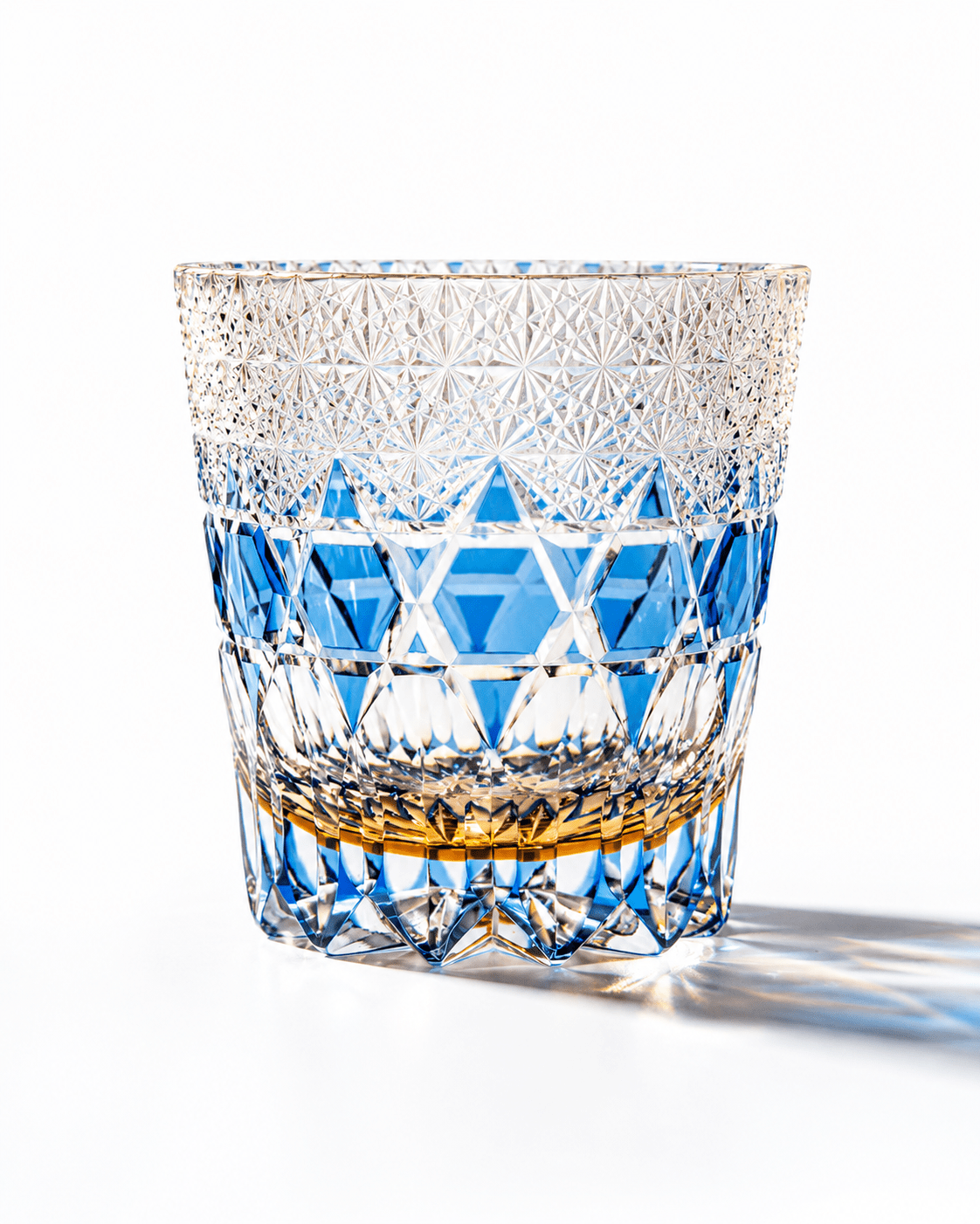 Edo Kiriko Handcrafted Sapphire Fluorite Whisky Glass With Leather Box Main image