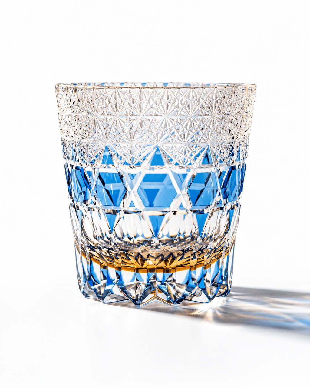 Edo Kiriko Handcrafted Sapphire Fluorite Whisky Glass With Leather Box