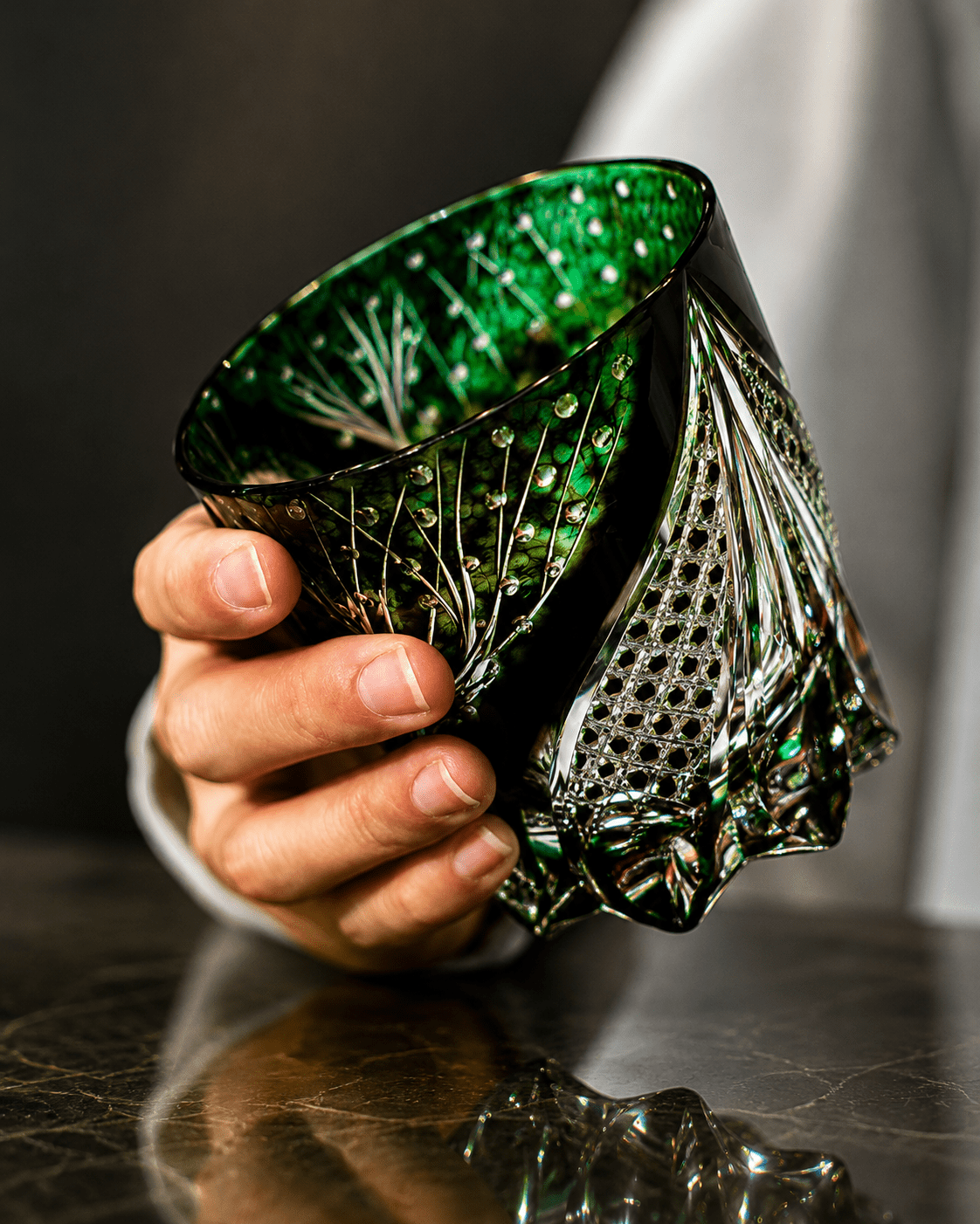 Edo Kiriko Handcrafted Green Serpent Whisky Glass With Leather Box