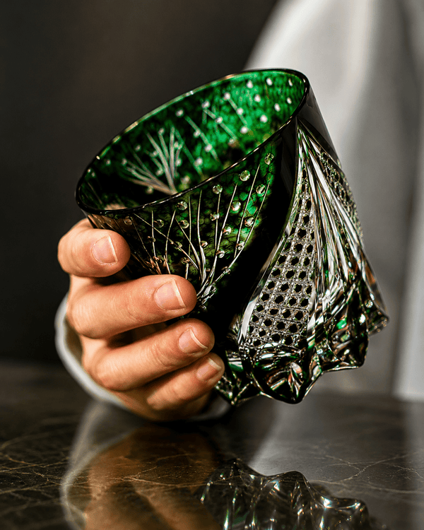 Edo Kiriko Handcrafted Green Serpent Whisky Glass With Leather Box