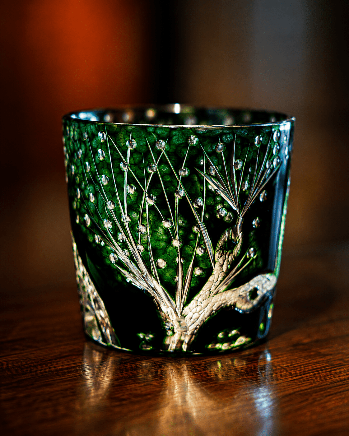 Edo Kiriko Handcrafted Green Serpent Whisky Glass With Leather Box