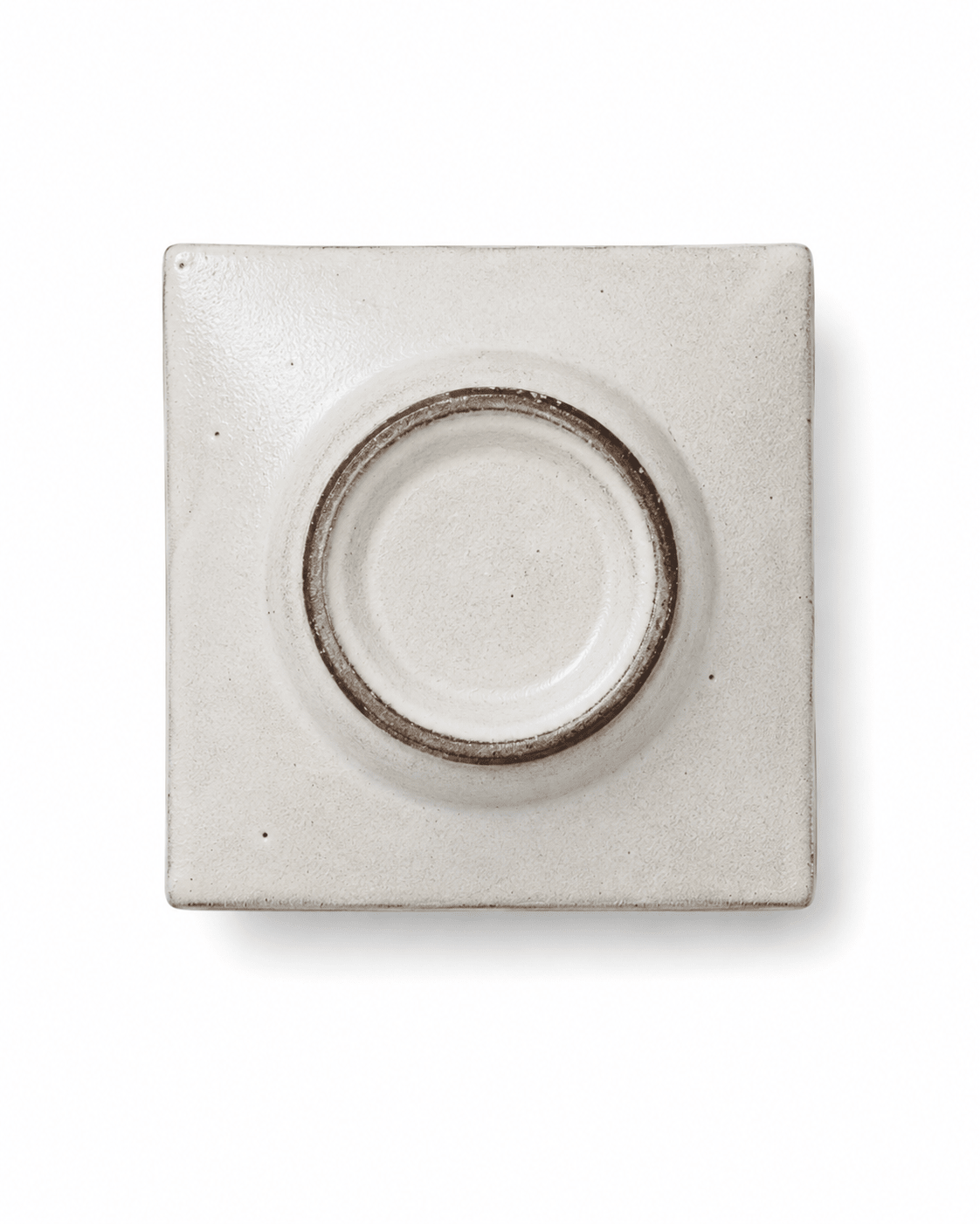 Base view of handmade square ceramic dipping dish with natural artisan finish
