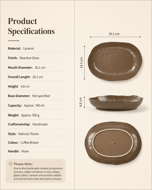 handmade-coffee-brown-ceramic-serving-platter-specifications