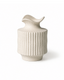 Handmade off-white ribbed stoneware vase with speckled matte finish and sculptural wavy rim