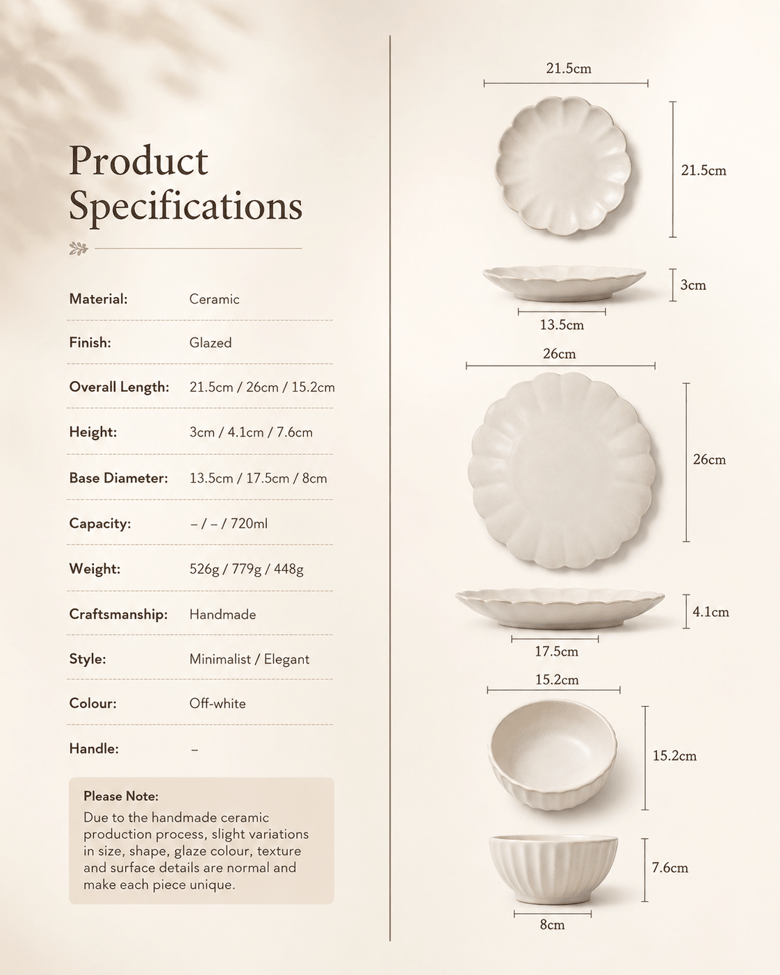 Handmade Off-White Scalloped Ceramic Dinnerware Set