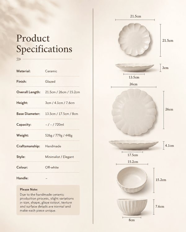 Handmade Off-White Scalloped Ceramic Dinnerware Set