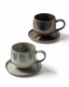 Handmade reactive glaze ceramic coffee cup and saucer sets in black and sage green