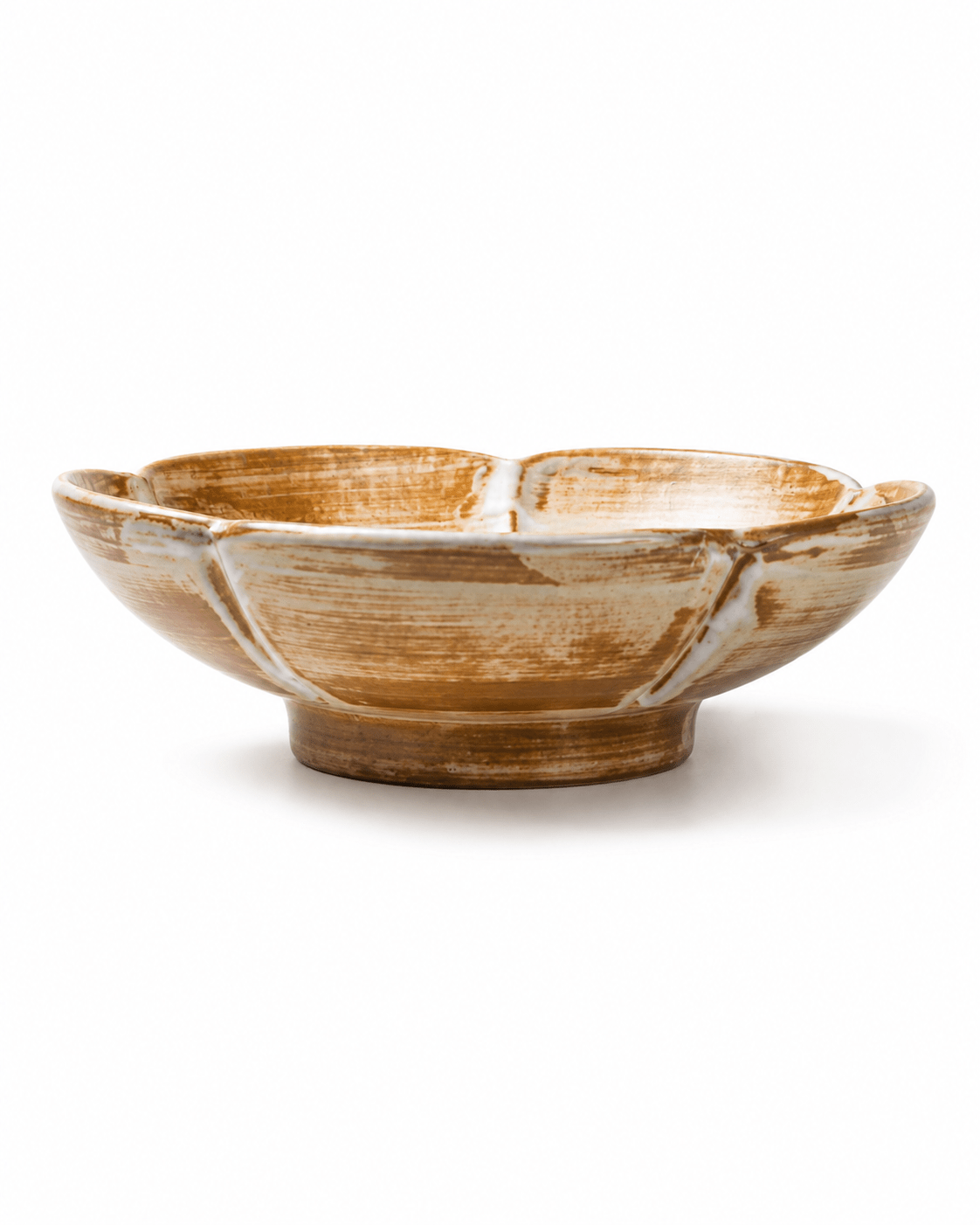 brown-cream-reactive-glaze-scalloped-ceramic-pasta-bowl-top-view Main image