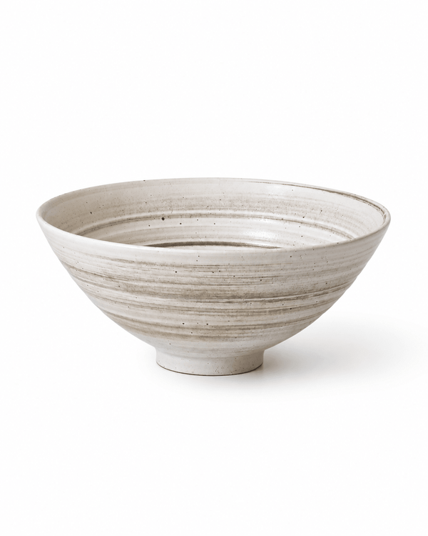 Handmade cream speckled stoneware serving bowl with wheel-thrown texture