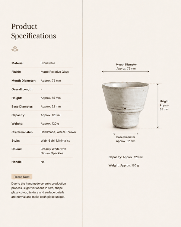 handmade-speckled-white-stoneware-yunomi-tea-cup-specifications