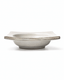 Side view of handmade square ceramic dipping bowl with raised edges and shallow centre