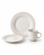 Ivory white textured ceramic dinnerware set with 10 inch dinner plate, 8 inch side plate and handled mug