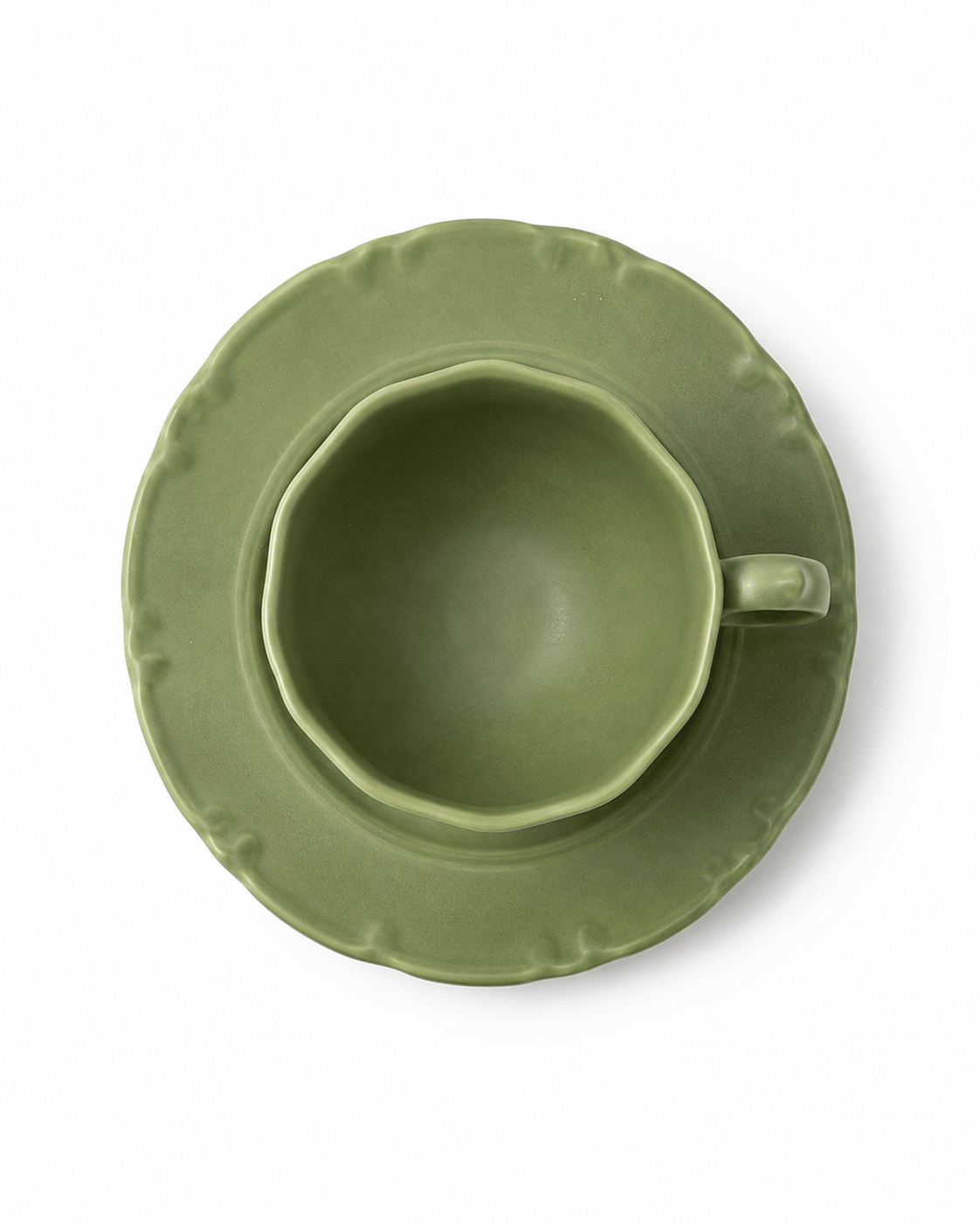 Handmade Olive Green Ceramic Coffee Cup and Saucer Set Secondary image