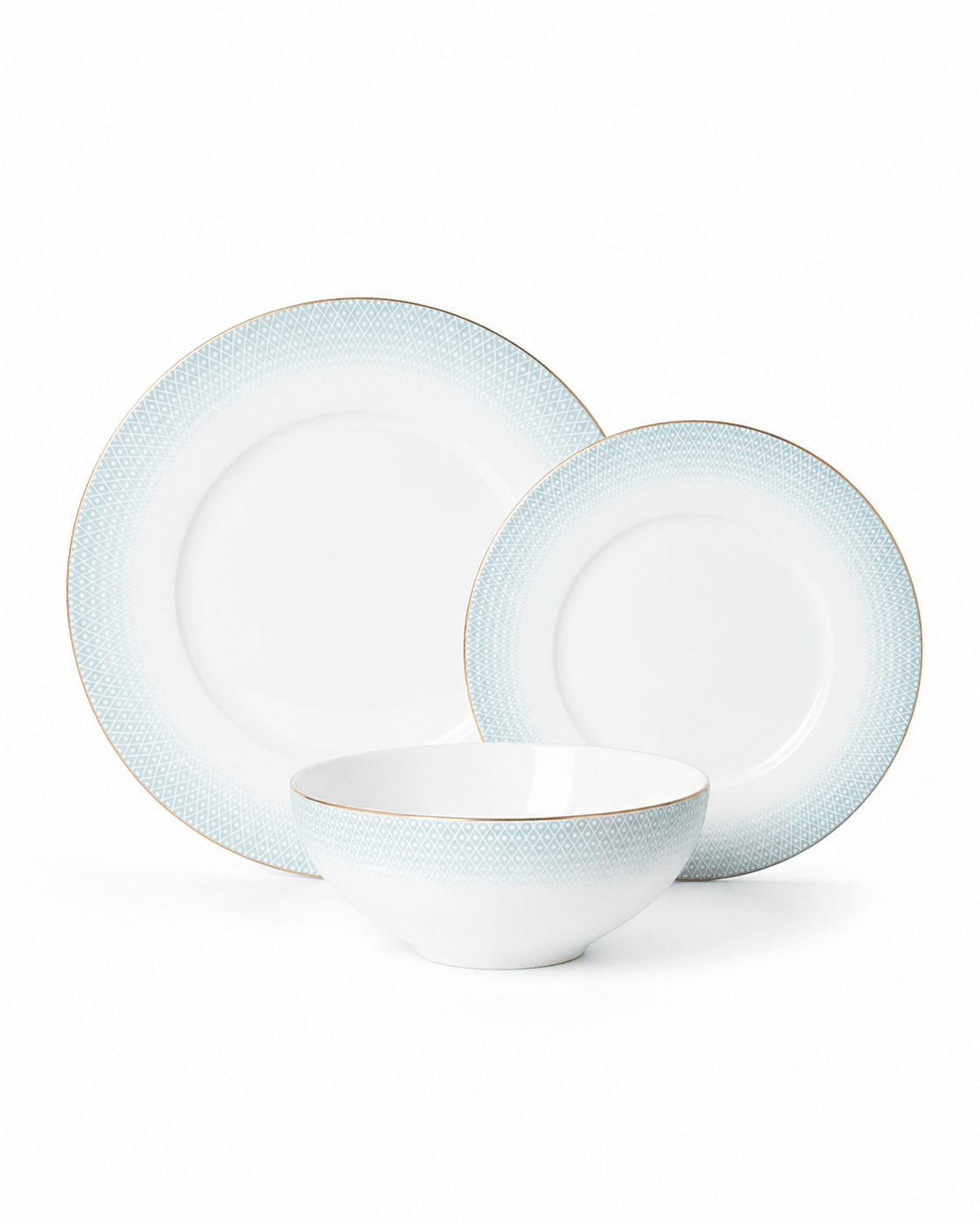 Pale Blue Geometric Bone China Dinnerware Set with Gold Rim Secondary image