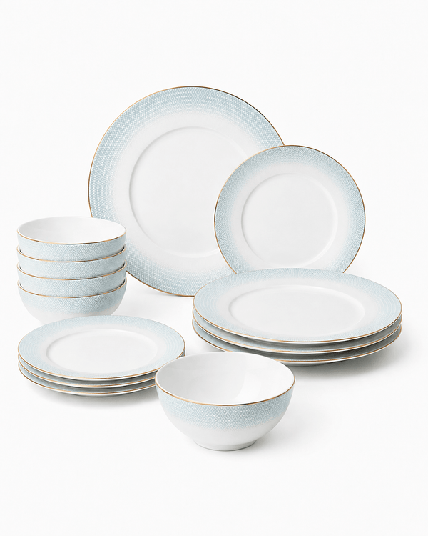 12 piece white textured fine bone china dinnerware set with four dinner plates, four side plates and four bowls