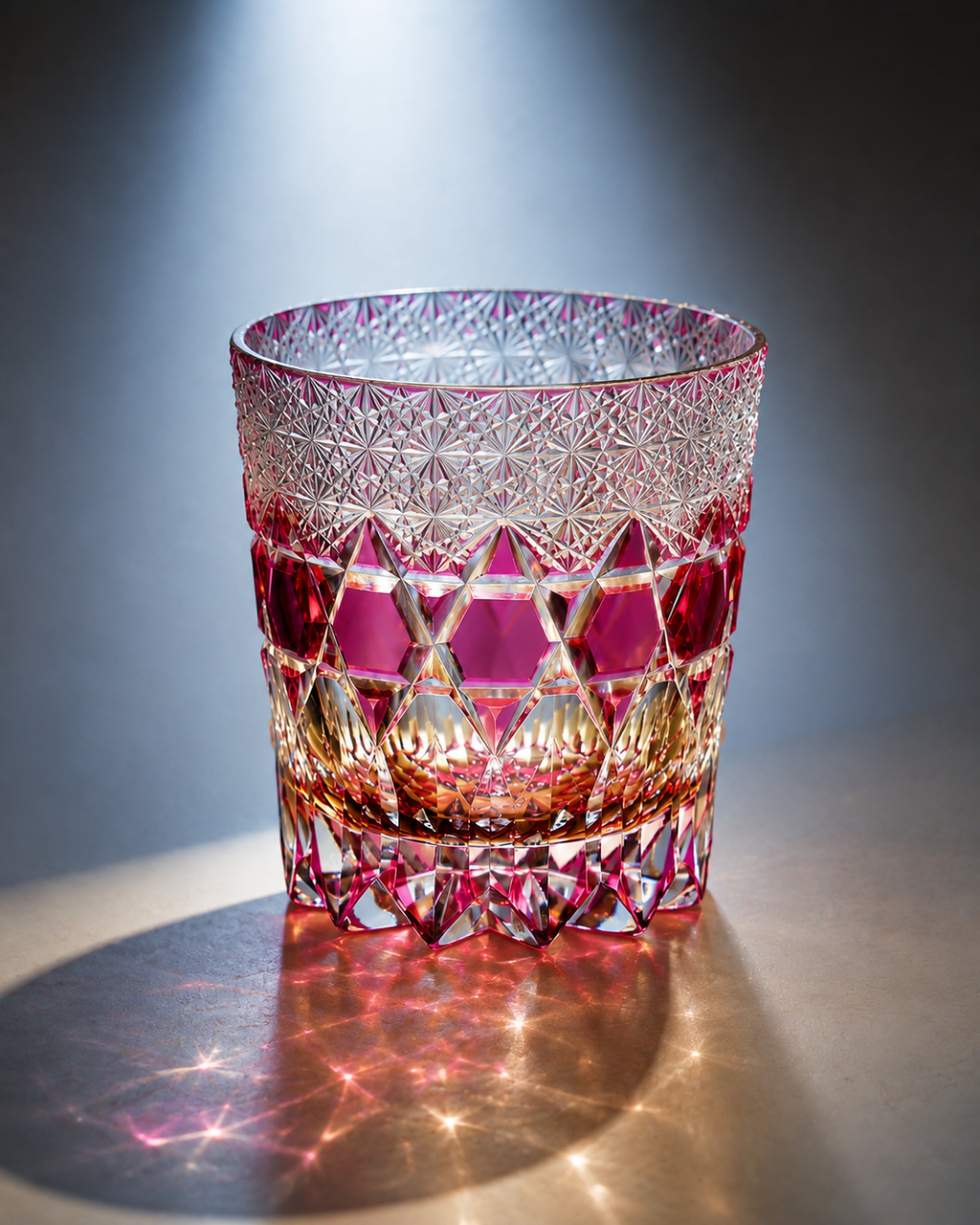 Edo Kiriko Handcrafted Rose Fluorite Whisky Glass With Leather Box