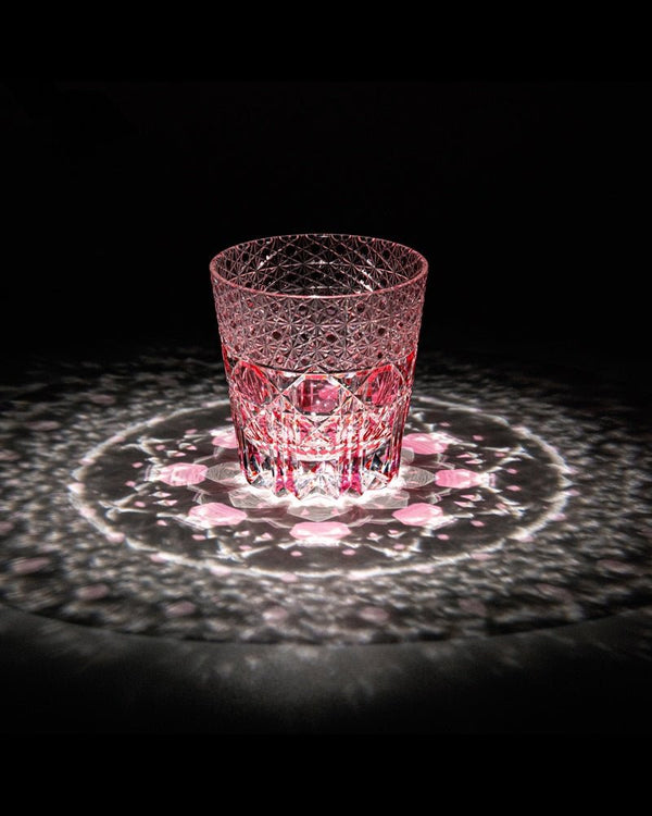 Edo Kiriko Handcrafted Rose Fluorite Whisky Glass With Leather Box
