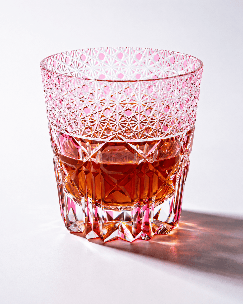 Edo Kiriko Handcrafted Rose Fluorite Whisky Glass With Leather Box