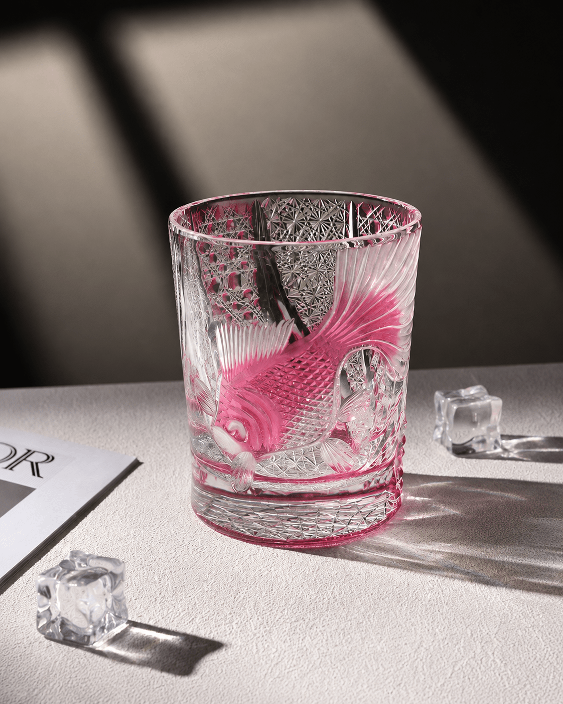 Edo Kiriko Handcrafted Lucky Koi Whisky Glass with Leather Box