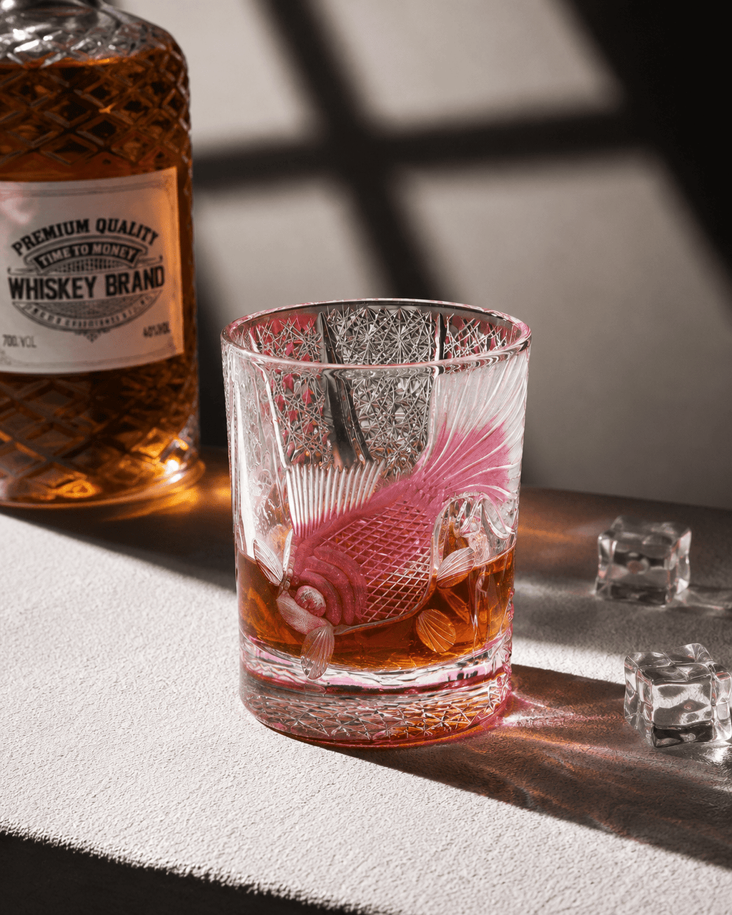 Edo Kiriko Handcrafted Lucky Koi Whisky Glass with Leather Box
