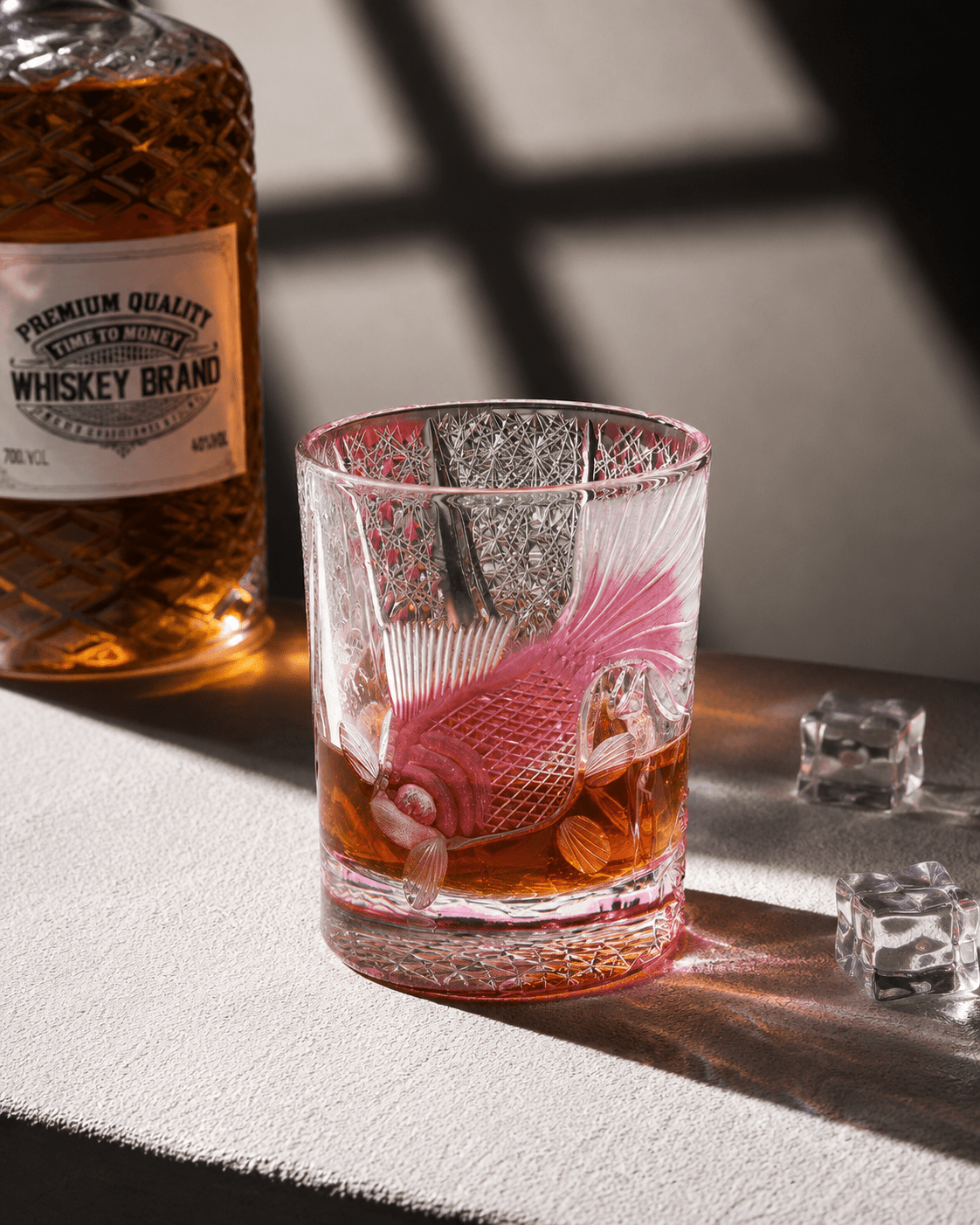 Edo Kiriko Handcrafted Lucky Koi Whisky Glass with Leather Box