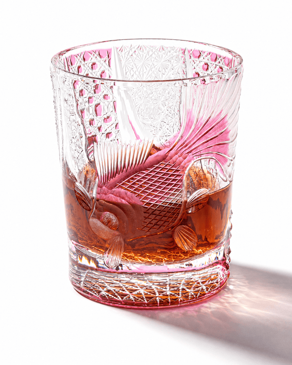 Edo Kiriko Handcrafted Lucky Koi Whisky Glass with Leather Box