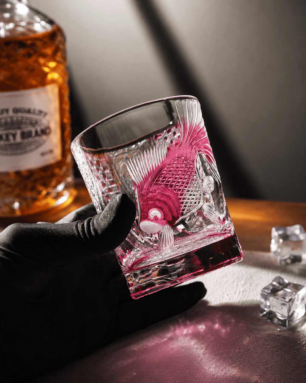 Edo Kiriko Handcrafted Lucky Koi Whisky Glass with Leather Box