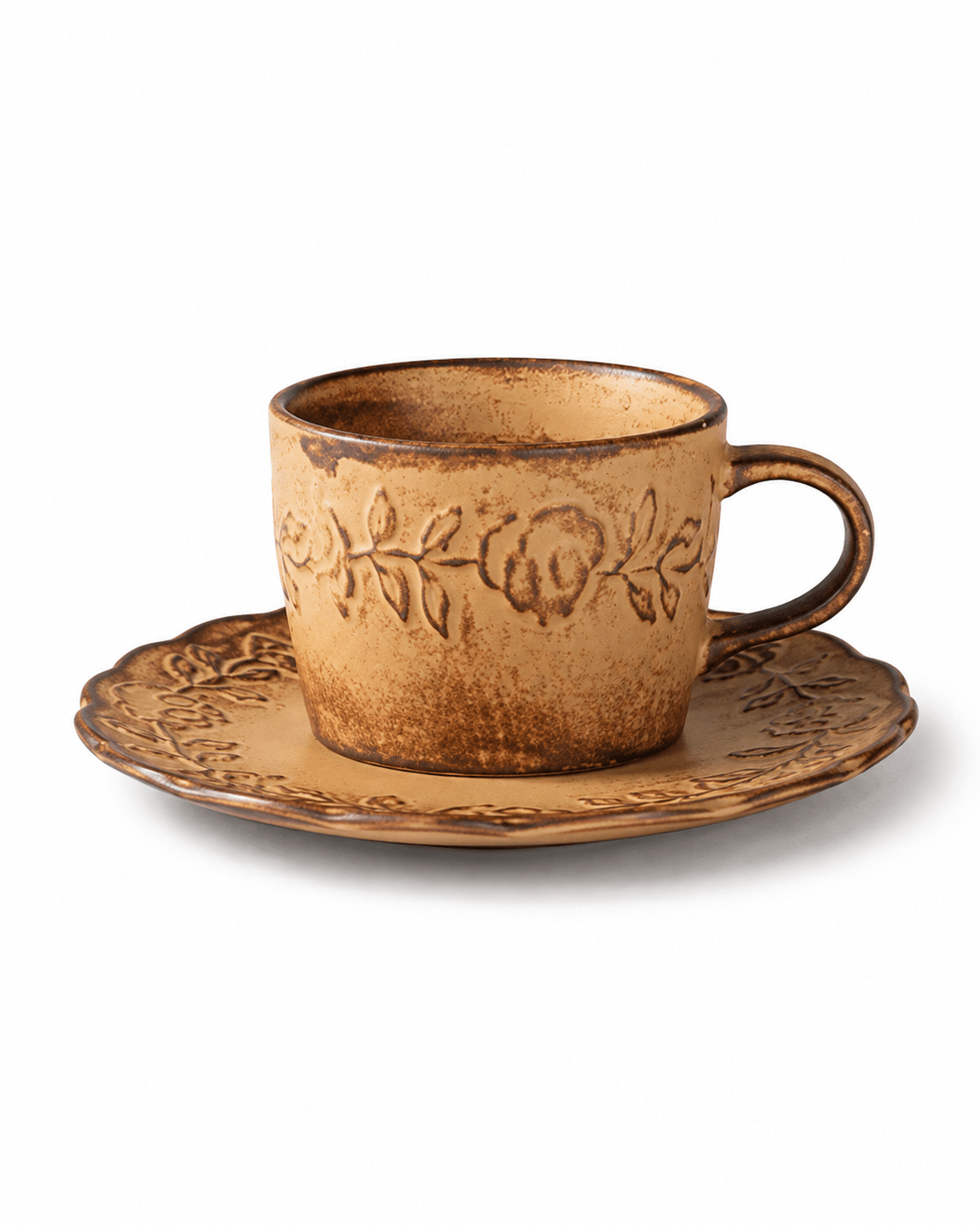 Handmade Floral Embossed Ceramic Coffee Cup & Saucer Set Secondary image