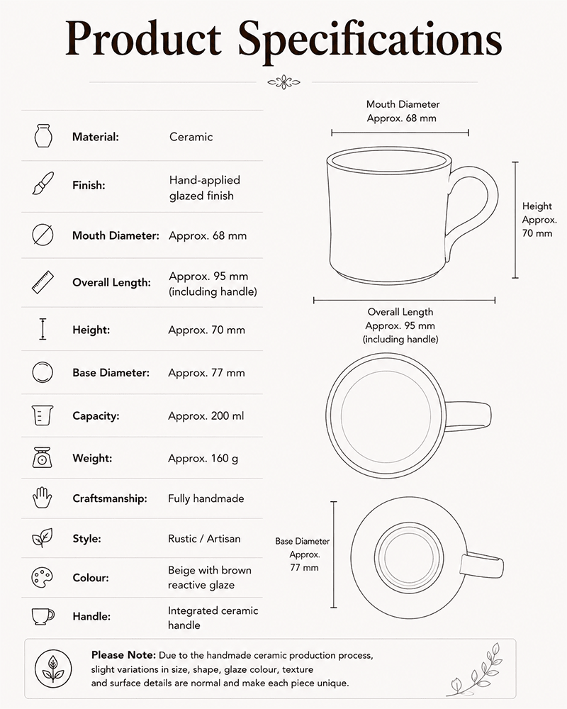 Speckled Handmade Ceramic Mug Specification
