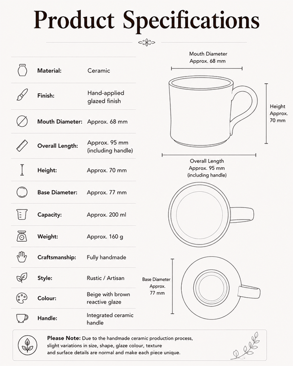 Speckled Handmade Ceramic Mug Specification