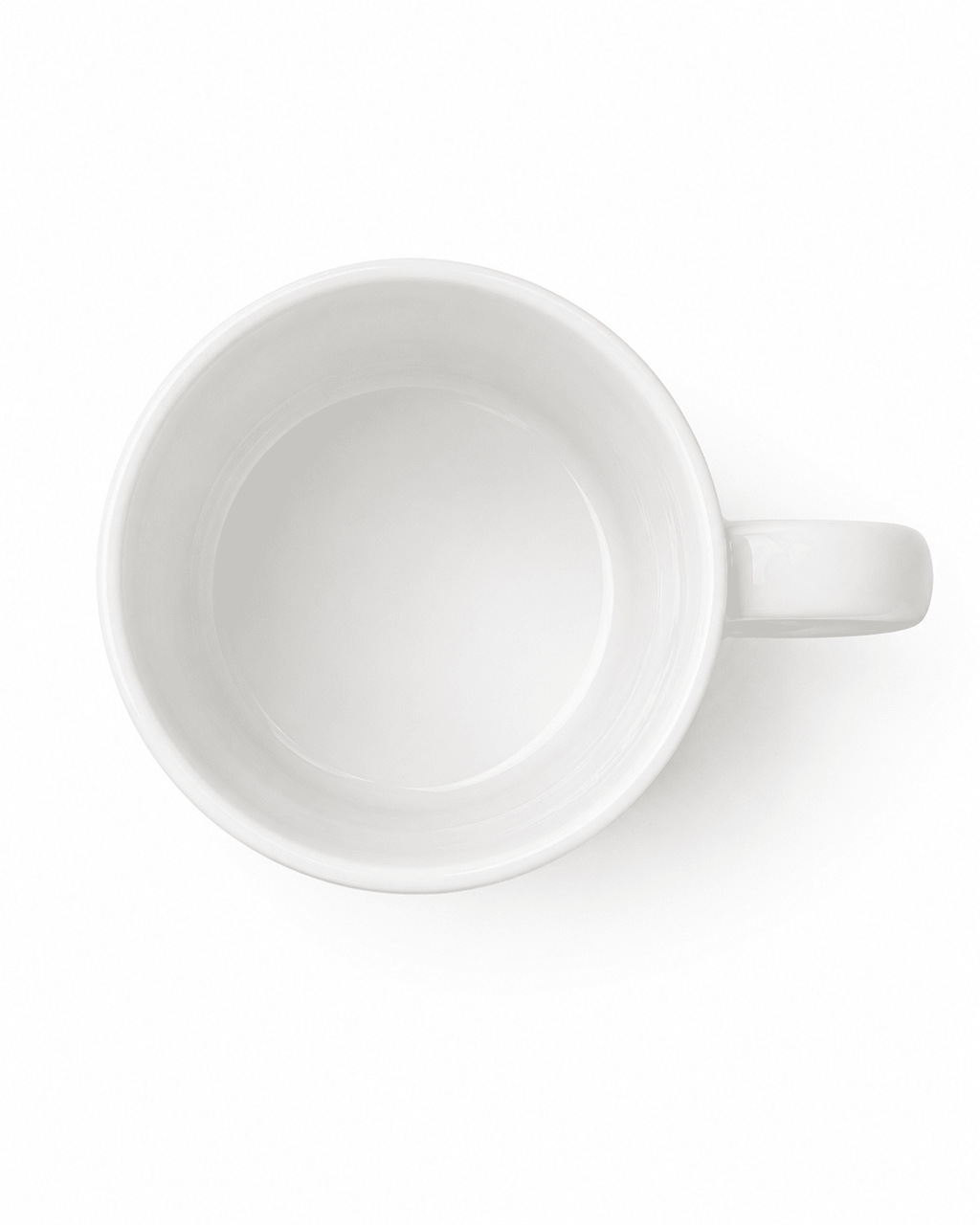 Top view of white textured bone china mug with subtle champagne pattern